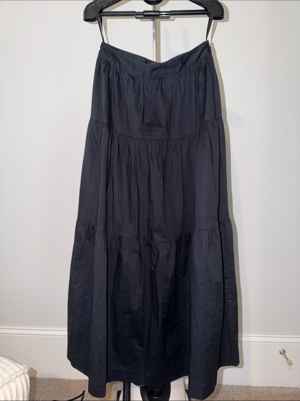 STAUD Black Tiered Maxi Skirt with Gathered Panels